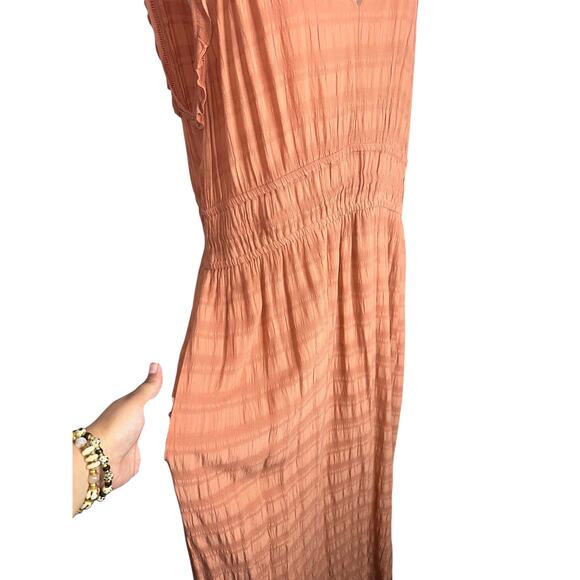 Anthropologie Philipa Maxi Side Slit Ruffle V Neck Shirred Waist Dress Size XL - Picture 6 of 11